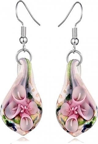 Murano Inspired Gorgeous Artist Made Pink Twist Glass Earrings